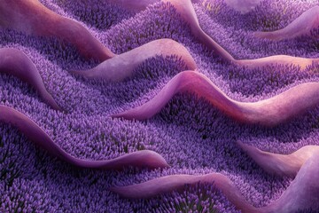 Poster - Abstract lavender field with flowing purple fabric creating a dreamy, undulating landscape.