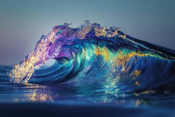 Poster - A mesmerizing iridescent wave, a spectacle of nature's artistry, glowing with ethereal light.