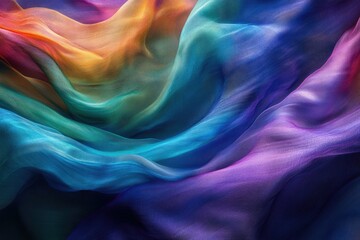 Poster - Vibrant, flowing rainbow-colored fabric, smooth texture, abstract art.