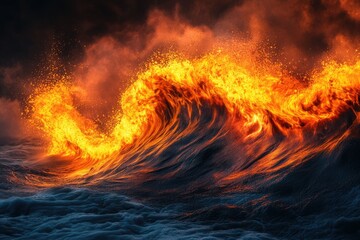 Aufkleber - Fiery wave crashing, a surreal spectacle of nature's raw power and beauty.