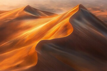 Aufkleber - Golden desert dunes bathed in sunset light, creating a mesmerizing landscape of sand and shadow.