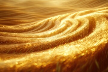 Poster - Golden wheat field shimmering under sunlight, creating a flowing, wave-like pattern.