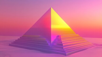 Poster - Colorful gradient pyramid abstract design featuring smooth transitions of pink, purple, and yellow hues. Sleek and glossy finish with vibrant colors.