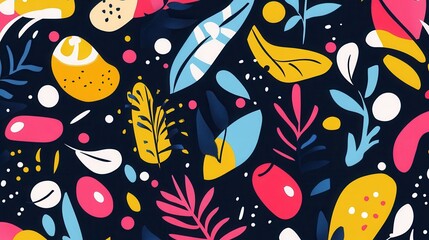 Poster - Bright and colorful seamless pattern featuring fresh vegetables and fruits in modern flat style