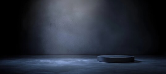 Poster - Spotlight illuminating empty round platform in dark studio room