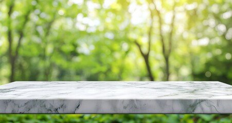 Aufkleber - Empty marble table with blurred green spring nature background for product display