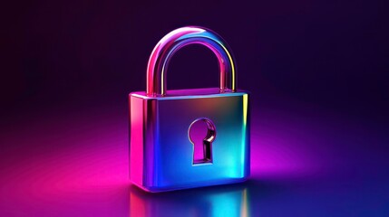 Poster - Iridescent 3D Lock Icon in Gradient Colors. Perfect for Security and Privacy Symbols in Digital Interfaces