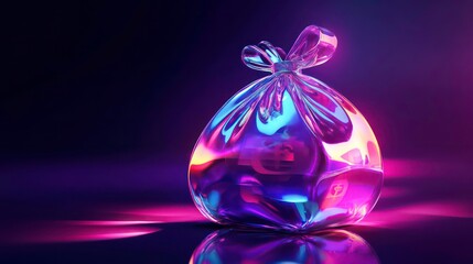 Poster - Holographic 3D money bag icon illustration with iridescent colors and a modern, glossy effect.