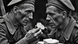 © Olena Yefremkina - Two soldiers share bread during a quiet moment in the trenches amidst the turmoil of war