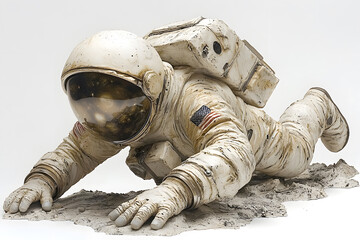 Wall Mural - Crawling astronaut figure with American flag patch textured surface and reflective helmet visor on a gray base.