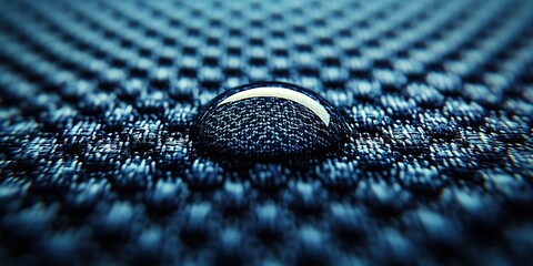 Poster - Water droplet sits on textured fabric surface showcasing intricate details and patterns