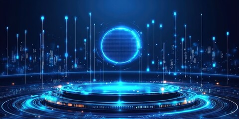 Fototapete - Digital technology concept with glowing blue circular pattern and futuristic background