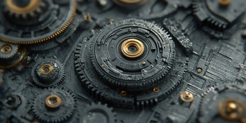 Poster - Intricate machinery showcases detailed gears and cogs in an artistic composition made of metal