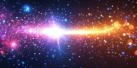 Poster - Colorful cosmic explosion with vibrant light effects and sparkling particles in a dark space background