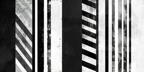 Poster - Black and white abstract wall with textured vertical stripes and shadows creating a dynamic pattern