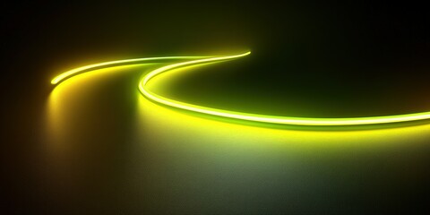 Fototapete - Bright neon lights create curved patterns on a dark surface in a modern artistic display