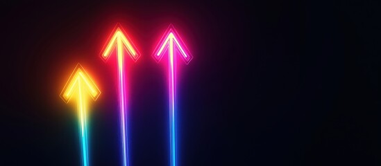 Poster - colorful neon arrows pointing upwards in a dark background for modern design