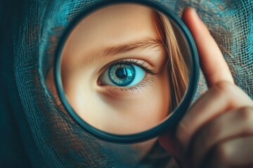 Wall Mural - a person studying or investigating something with a magnifying glass, great for science and research