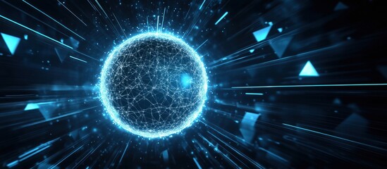Poster - Futuristic digital sphere with glowing connections and dynamic light effects