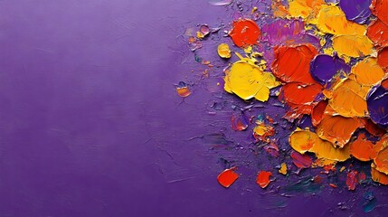 Poster - An energetic abstract painting with a textured purple backdrop displays vertical stripes of assorted colors, reminiscent of a color chart or swatches