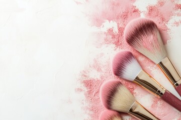 Poster - Soft pastel makeup brushes scattered with blush strokes for minimalist artistic designs Generative AI