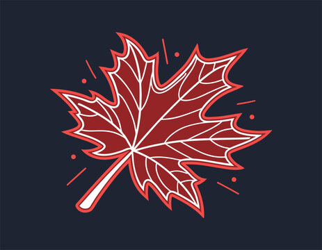 vibrant red maple leaf with bold outlines on a dark background, symbolizing canadian pride and autumn beauty. perfect for seasonal designs, cultural projects, and patriotic themes.