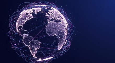 Poster - This dynamic image depicts a stylized, glowing representation of the Earth, overlaid with a network of interconnected lines.