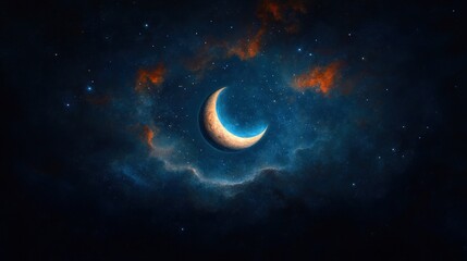 Wall Mural - Crescent moon in a star-studded night sky