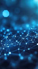 Poster - abstract blue digital background with glowing nodes and connections, representing technology and net
