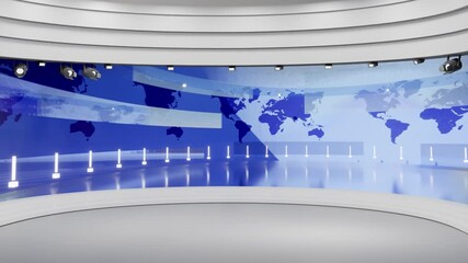 Wall Mural - 3D Virtual TV Studio News, Backdrop For TV Shows .TV On Wall.3D Virtual News Studio Background Loop