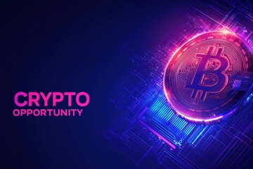 Poster - Modern Concept of Crypto Investment with Bitcoin Symbol and Digital Background