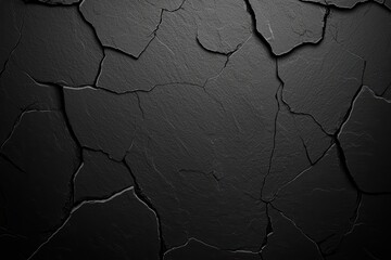 Poster - Dark Elegance with Cracked Texture on Deep Black Surface for Creative Concepts and Designs