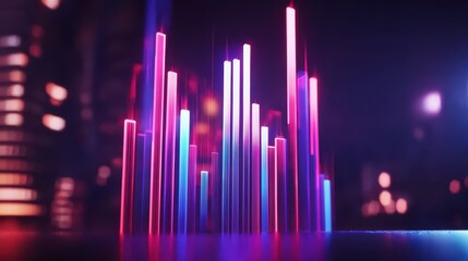 Poster - Futuristic Financial Market Analysis Concept with Glowing Neon Bars Representing Data Trends
