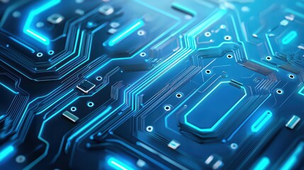 Poster - Futuristic Circuit Board Texture with High-Tech Design and Electric Blue Accents