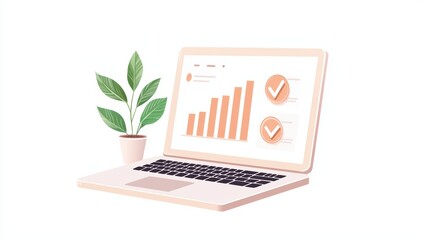 Poster - Digital Performance Evaluation Concept with Dashboard Metrics and Plant Decor
