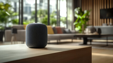 Poster - Interactive smart speaker ai and voice assistant. Smart speaker device, virtual intelligence assistant,  illustration