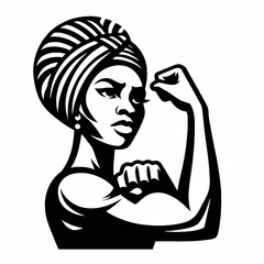 Wall Mural - vector art of a woman flexing her bicep, a symbol of empowerment in bold black and white