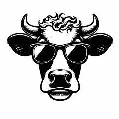 Wall Mural - cow with sunglasses vector illustration black and white