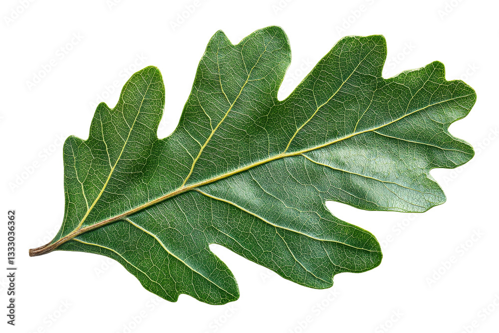 Oak leaf close-up with intricate veins and detailed texture, cut out ...