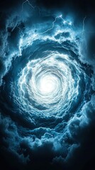 swirling blue storm with lightning strikes in a dramatic vortex scene