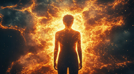 Poster - Cosmic transformation event outer space digital art ethereal environment back view spiritual concept