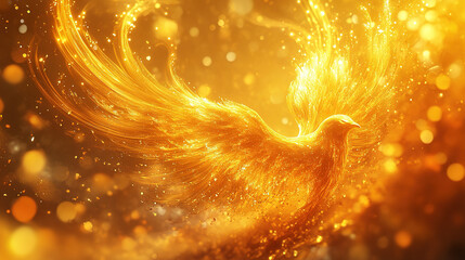 Wall Mural - Majestic phoenix rising from flames enchanted forest fantasy art ethereal glow close-up transformation