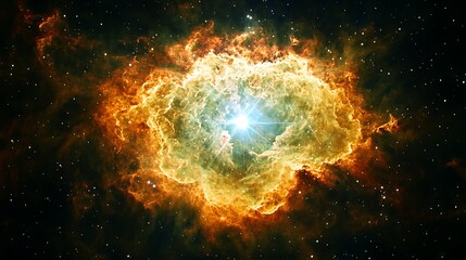 Poster - a brilliant star shining amidst celestial cosmic cloud formation