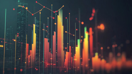 Poster - Business growth chart. Financial trend screen, investment graph and abstract data widescreen charts. Corporate target chart, statistic or strategy infochart background vector illustration set
