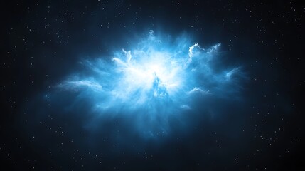 Poster - a bright blue celestial nebula shines with stars in the dark