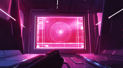Poster - Futuristic HUS screen. Sci-Fi shooter game digital target aim, technology UI borders and frames, modern tech focus graphic design. Vector GUI screen of frame, digital futuristic monitor