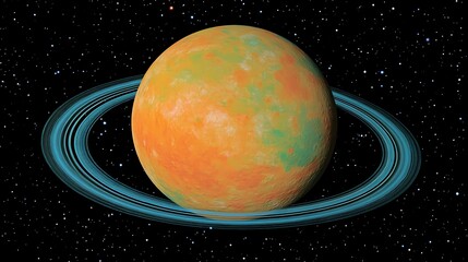 Poster - A Colorful Planetary Body Surrounded By Multiple Blue Rings