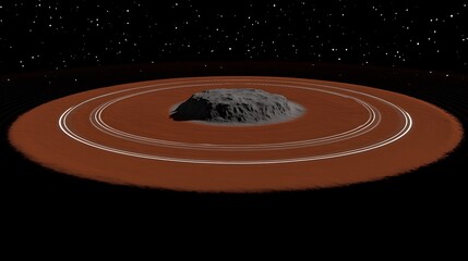 Poster - An isolated rocky celestial body surrounded by planetary rings and stars