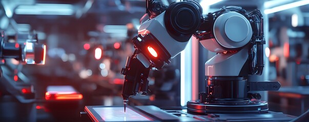 Poster - a close-up of a robotic arm in a high-tech environment, showcasing its precision and advanced design
