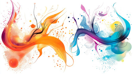 Poster - Colorful abstract shapes. Saturated fluid gradients flux, organic shape with lines and dotted patterns. Gradient fluid bubbles or liquid forms. Vector background isolated elements set